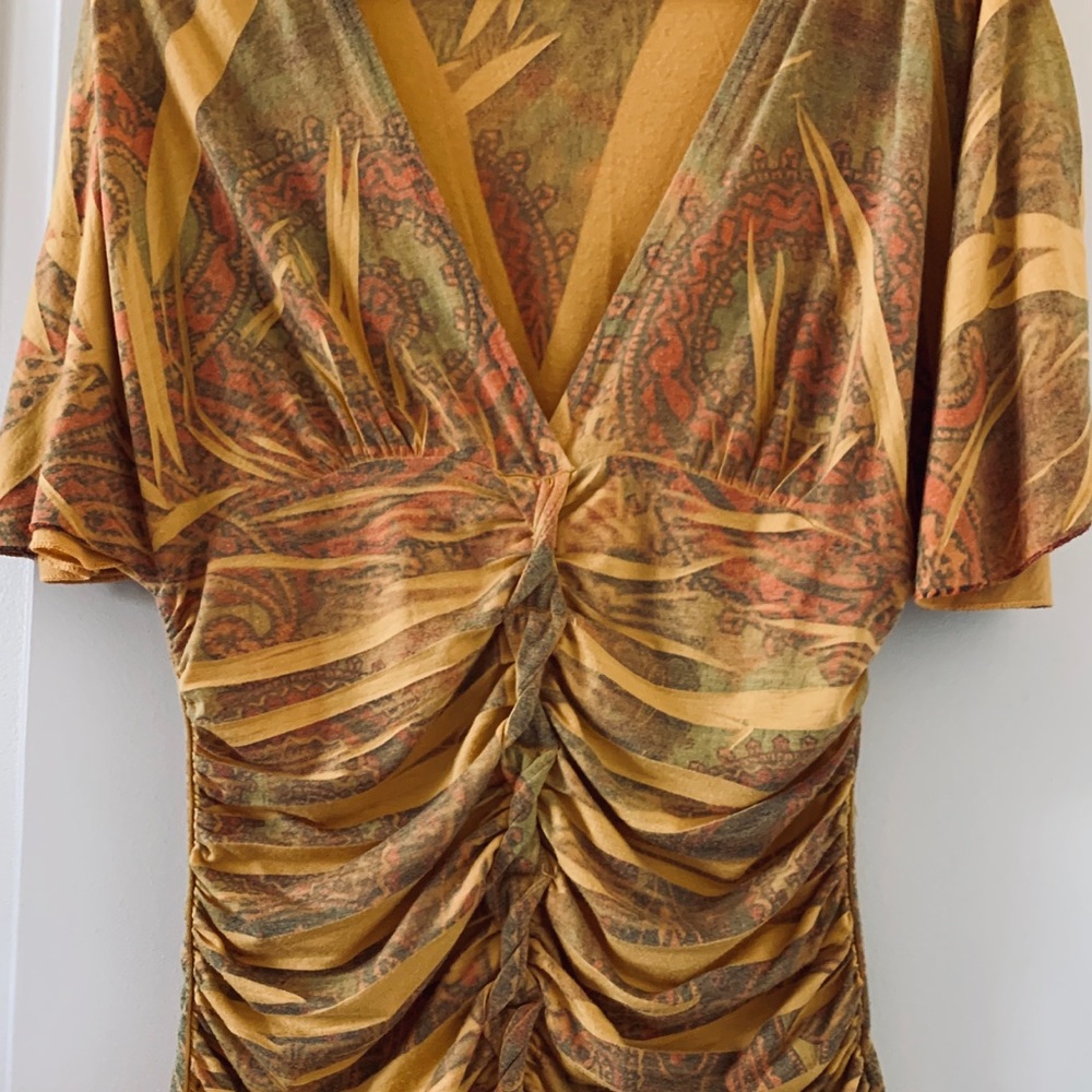 V-Neck Pleated Top in Mustard